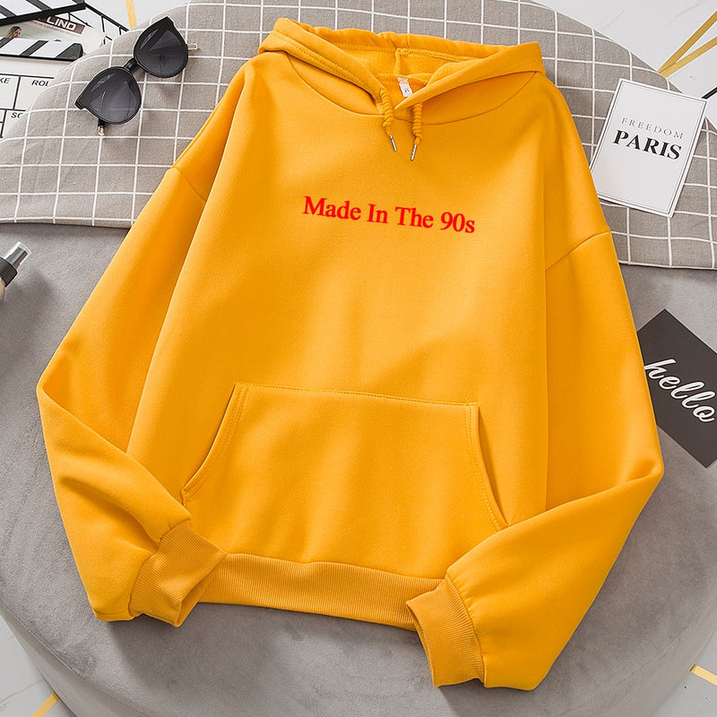 Cool Oversized Women Hoodies Made In The 90s Letter Print Sweatshirt Womens Winter Warm Streetwear Pullovers Thick Hoodie