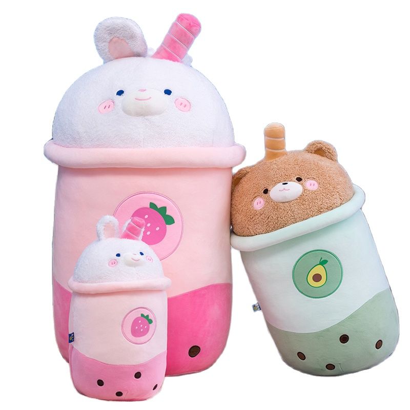 Entzückende Cartoon-Tiere Boba Tea Plüschtier Gefüllte Avocado Brown Bear Pink Strawberry Bunny Milk Tea Cup Toy Big Hug Pillow Toy