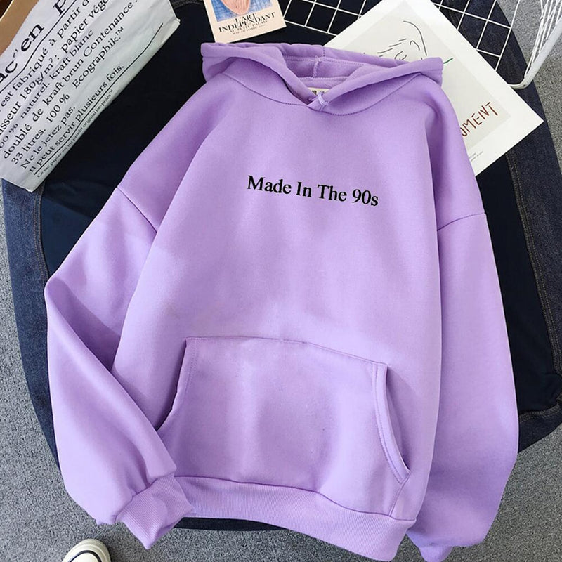 Cool Oversized Women Hoodies Made In The 90s Letter Print Sweatshirt Womens Winter Warm Streetwear Pullovers Thick Hoodie