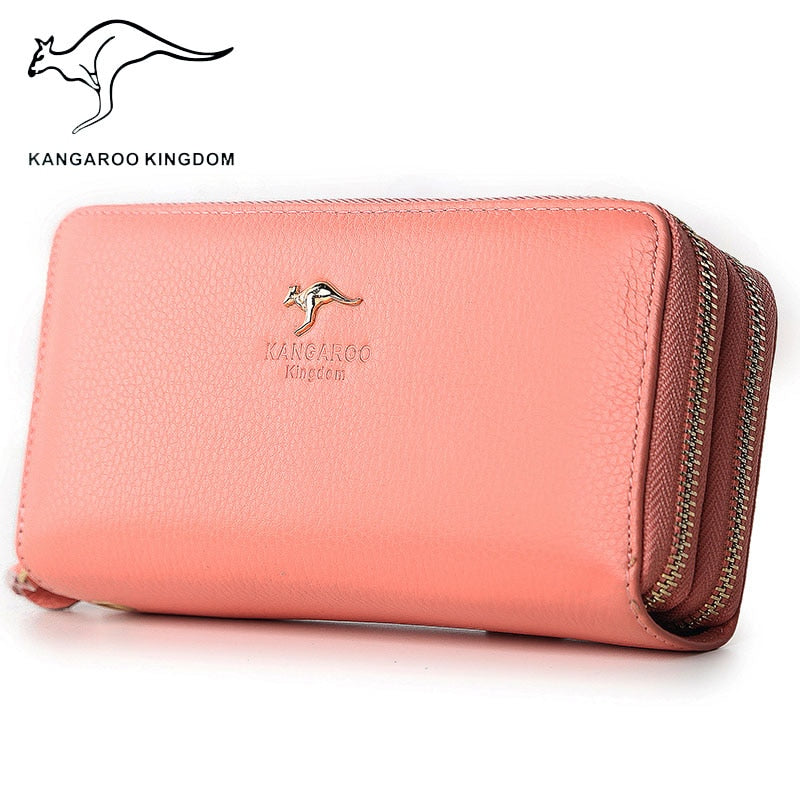 Carteras de moda para mujer de la marca KANGAROO KINGDOM de cuero genuino con cremallera larga, cartera de mano para mujer