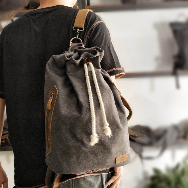 American Canvas Backpack Shoulder Bag yuan tong bao Vintage Bags Sports Gym Bag Travel Backpack Bucket Bag Men