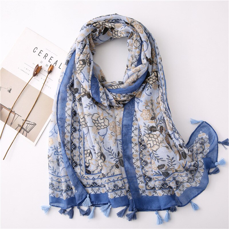 2020 fashion spring summer geometry printing cotton scarf with tassel fashion wraps shawls sunscreen beach hijabs wholesale