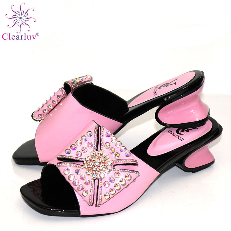 Neuestes Design Plus Size Schuhe Frauen Ferse Frau Sandalen 2019 Sommer Nigerianische Frauen Party Hochzeit Pumps Verziert mit Strass