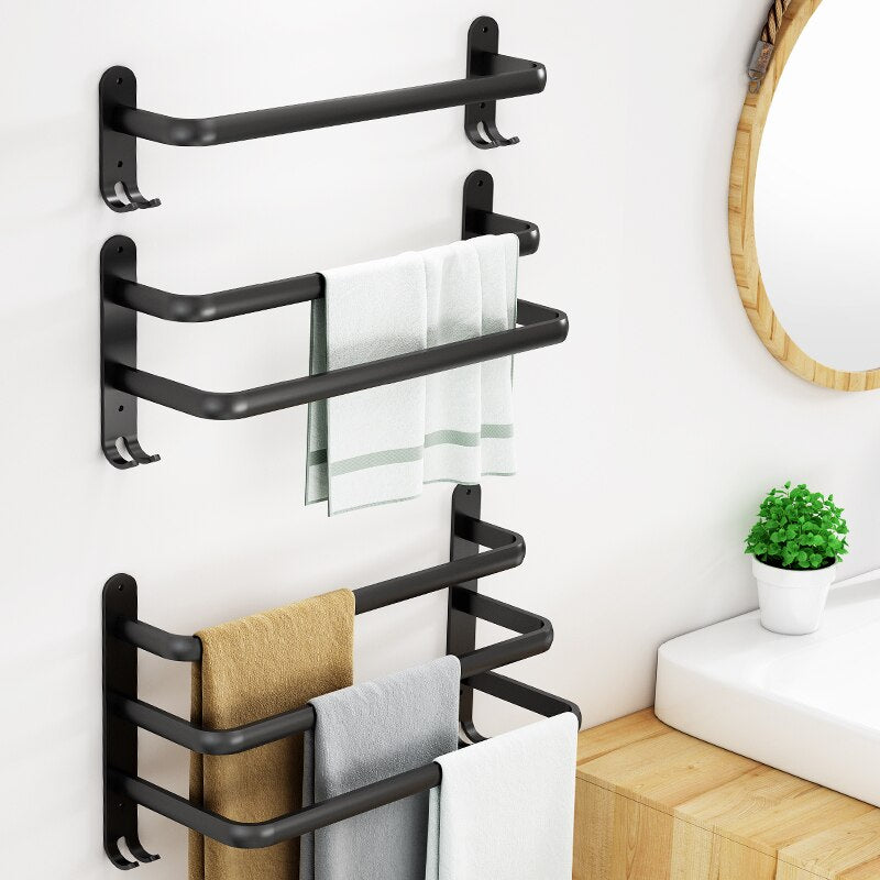 Wall Mounted Towel Rack Towel Hanger Rail Space Aluminum Black Towel Bar Rail Matte Black Towel Holder Bathroom Accessories