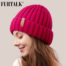 FURTALK, gorro de invierno para mujer, gorro con forro polar, gorro de invierno tejido para mujer y niña, rojo, negro, blanco, rosa y gris