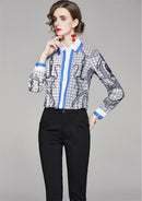 Sommer Damen Schlanke Blusen Tops Barock Print Runway Langarm Shirt Damen Kragen Elegante Vintage Büro Shirts Arbeitskleidung