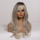 EASIHAIR Grey Ombre Wavy Wigs Long Synthetic Wigs for Women Wigs with Bangs Natural Hair Wigs Heat Resistant Cosplay Wigs