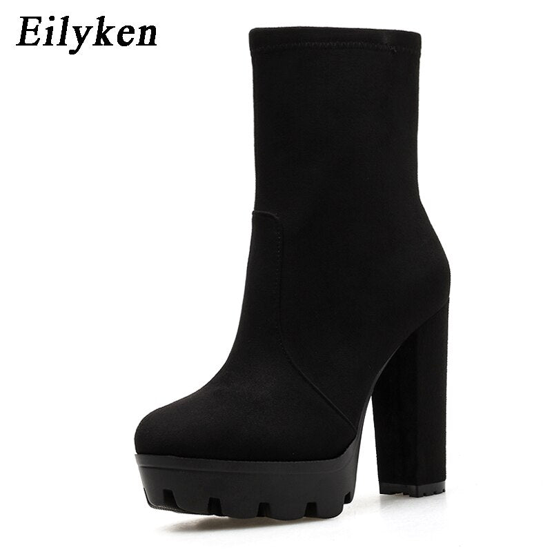 Eilyken 2022 New Fashion Autumn Winter High heels Ankle Boots Women Thick Heel Platform Boots Ladies Worker Boots size 41 42