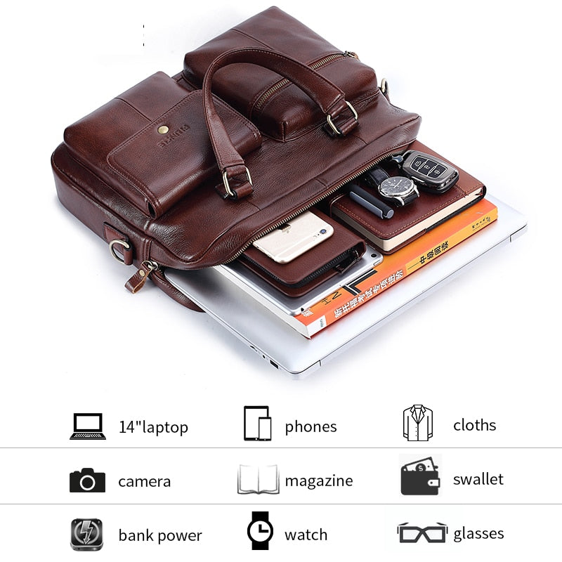 Men Genuine Leather Handbag Large Business Travel Messenger Bag Male Leather Laptop Bag Men&