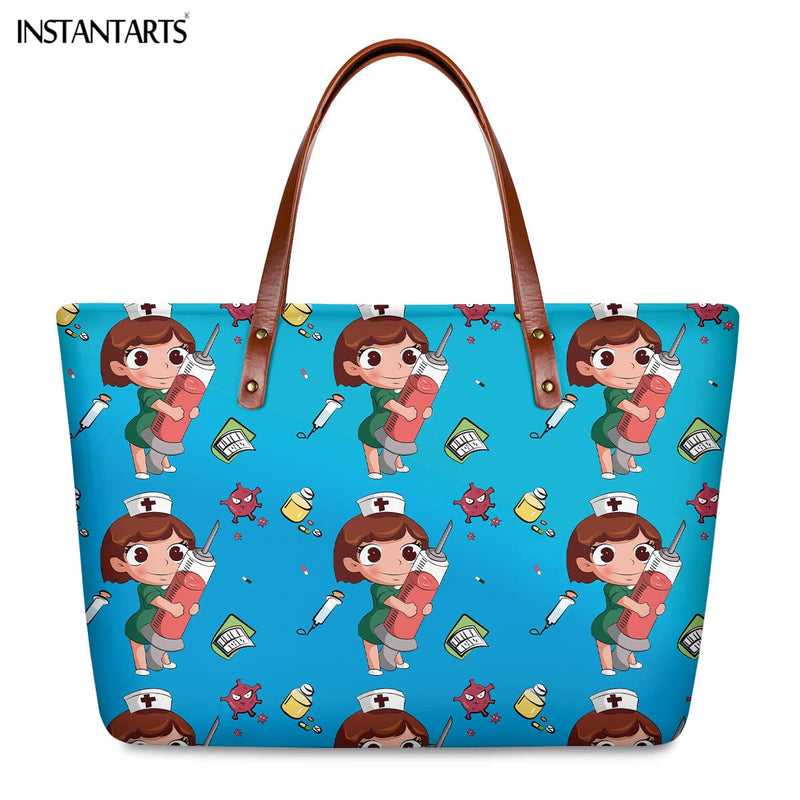 INSTANTARTS Cartoon Nurse Print Women Casual Work Handbags Large Capacity Tote Hospital Paramedical Fashion Travel Shoulder Bag