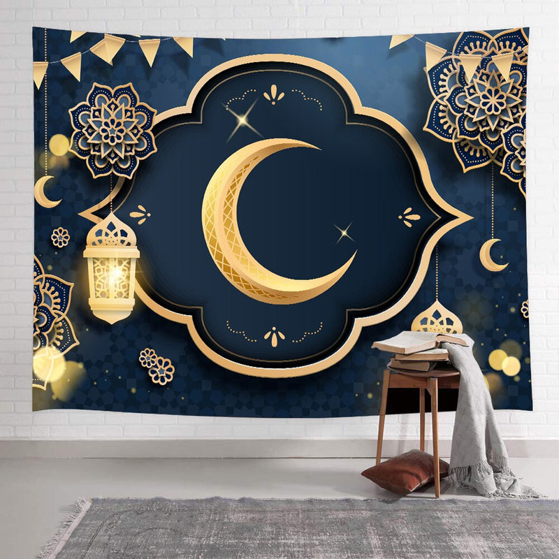 Simsant Ramadan Kareem Tapisserie Moon Star Eid Mubarak Religion Festival Wandbehang Tapisserien für Wohnzimmer Schlafzimmer Dekor