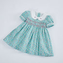 Kids Little Girls Handmade Smocked Floral Flower Print Dresses 2023 Spring Summer Toddler Girl Princess Vintage Smock Dress