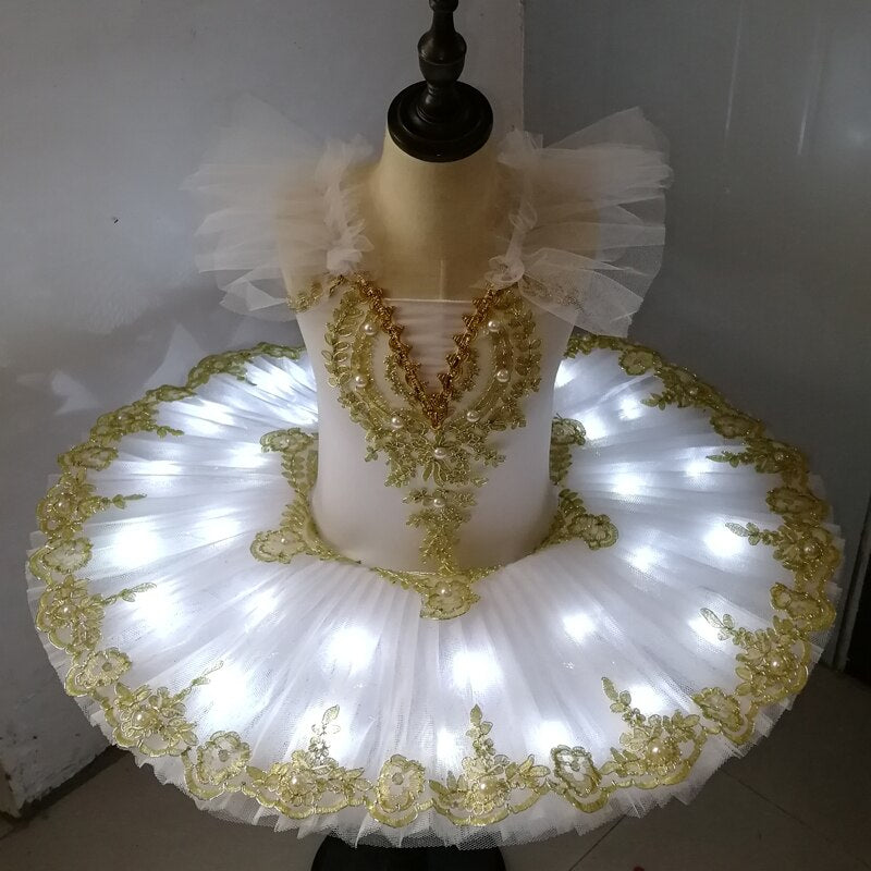 Ruoru Tutu Ballet Led Light Swan Lake Ballerina Pancake Tutu Girl Women Adult Child Ballet Dress Kids Dance Costumes Tutu Led