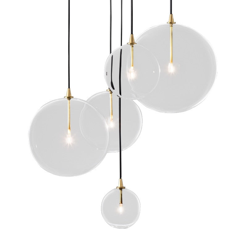 1 Light Clear Glass Globe Led G4 Lustre Luminaires Pendant Lights Simple Nordic Gold Metal Hanging Lamp Dining Room Droplight