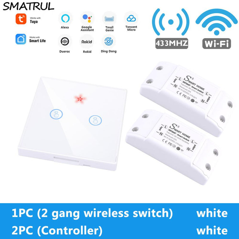 SMATRUL Tuya Smart Home APP WiFi Interruptor táctil Luz RF 433Mhz Panel de pared DIY Módulo de relé Temporizador Alexa Socket Lámpara 110-220V