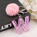 1PC Keyring Pink Color English Letter Keychain with Puffer Ball  26 English word Glitter Resin A TO Q Handbag Charms for Woman
