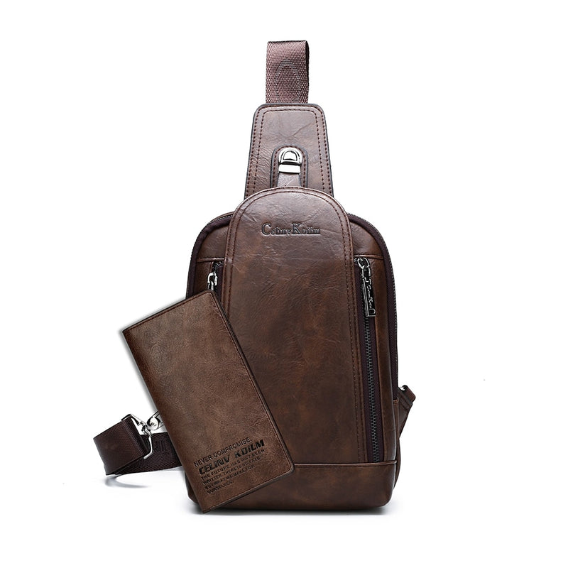 Celinv Koilm, bolso cruzado para hombre, bolso de pecho diario de gran tamaño, mochila de cuero dividido de gran capacidad de alta calidad, bolso bandolera para iPad