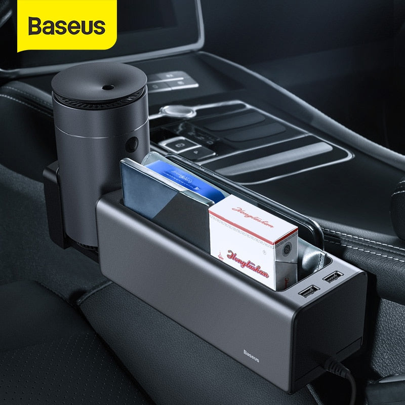 Baseus Autositz-Organizer Auto-Aufbewahrungsbox Seat Gap Aufbewahrungsbox mit zwei USB-Anschlüssen für Kartenbecherhalter Autozubehör