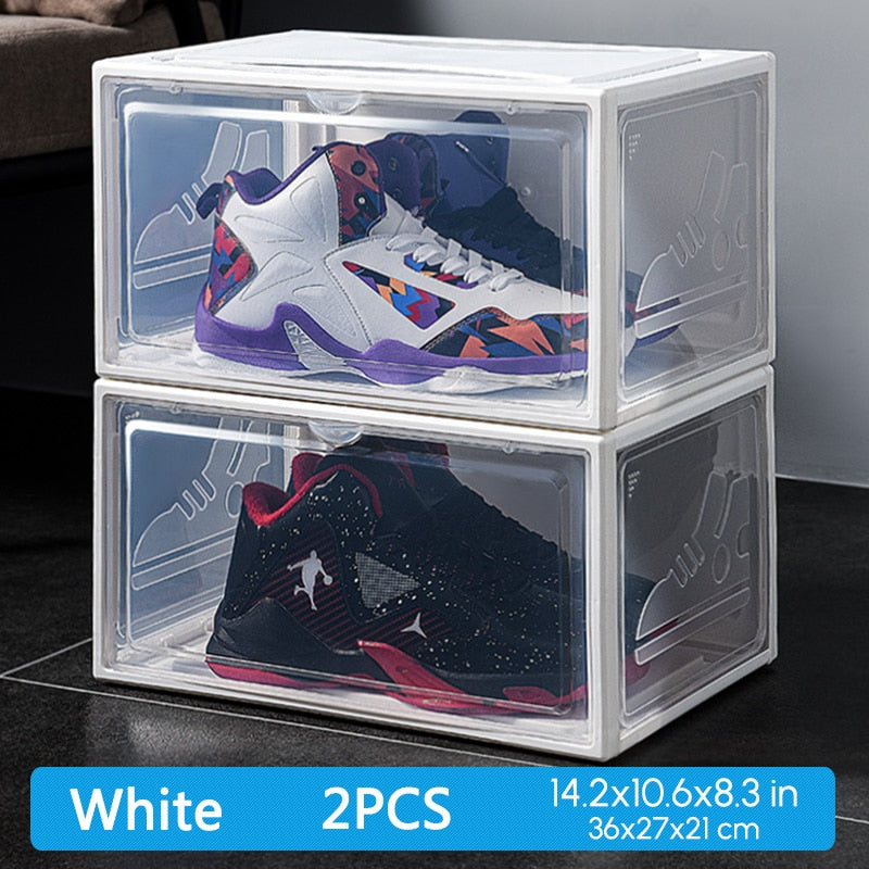 2pcs Transparent Sneaker Shoe Box Dust-proof Storage Box Stackable Shoe Cabinet High-top Dustproof AJ Shoes Organizers Shoe Rack