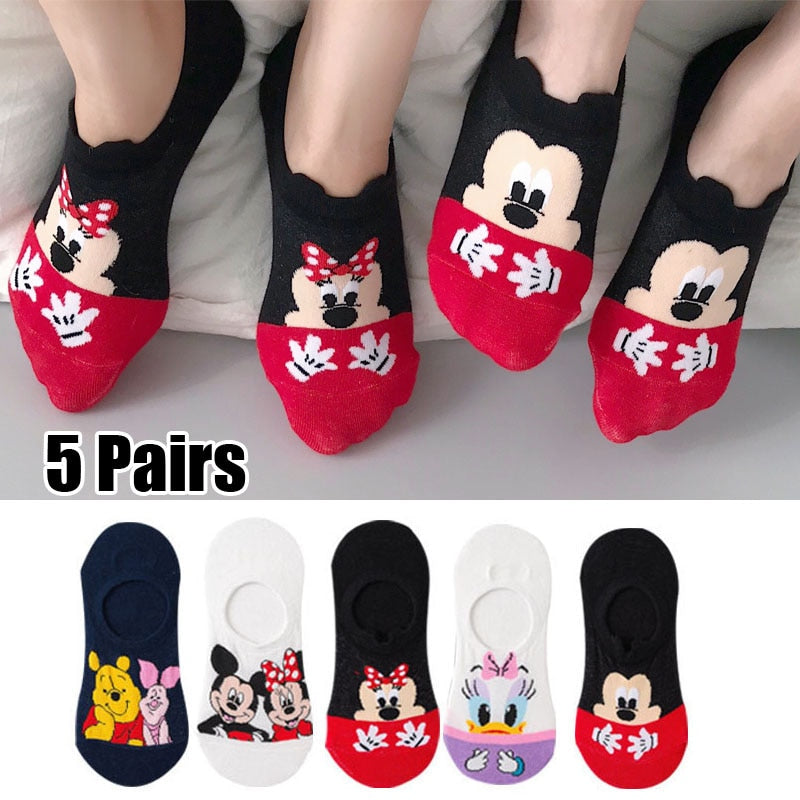 5 par/lote de calcetines de mujer, calcetines casuales de animales de dibujos animados de Corea, calcetines tobilleros de algodón con diseño de pato y ratón para chica, talla 35-41, triangulación de envíos
