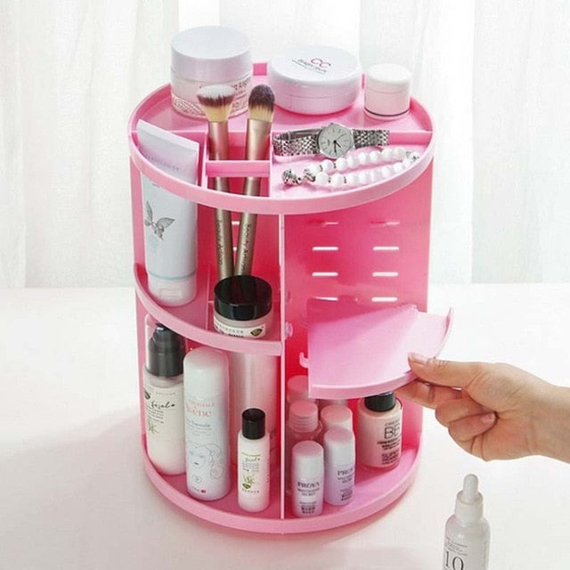 New 360-degree Rotating Makeup Organizer Brush Holder Jewelry Organizer Case Jewelry Makeup Cosmetic Storage Box Shelf