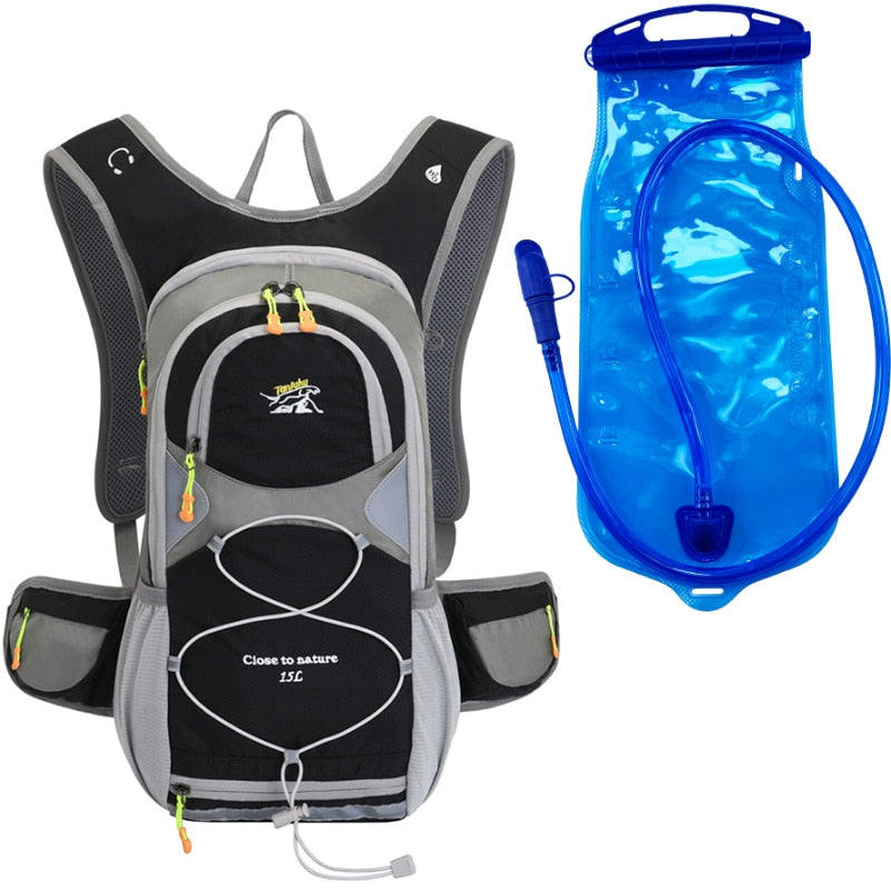 15L Deportes al aire libre Ciclismo Camping Mochila Senderismo Correr Bicicleta Equitación Hidratación Bolsa de agua Paquete Vejiga Mochila con casco Net