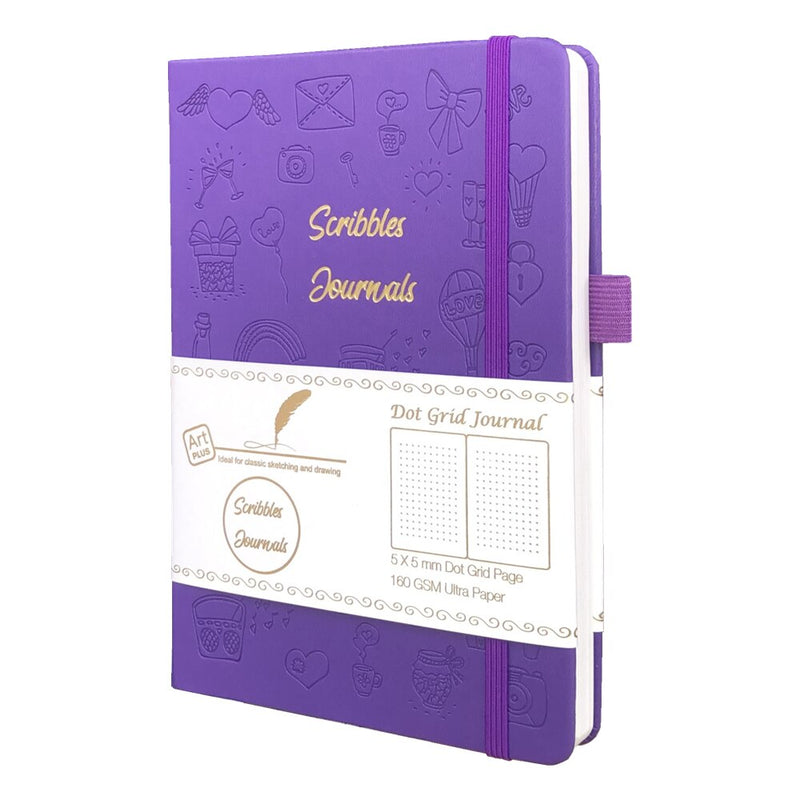 BUKE Dotted Journal Dot Grid Notebook Sketcbook - PU Leather, 160gsm Thick Paper, Inner Pocket, Elastic Closure, Pen Holder