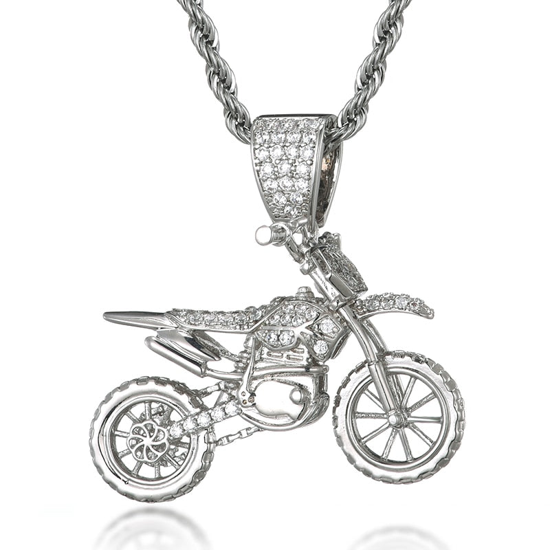 HIP Hop Full AAA Iced Out Bling CZ Cubic Zircon Copper Cool Motorcycle Pendants &amp; Necklaces For Men Jewelry Wholesale