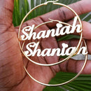 1 par de pendientes de nombre personalizados, placa de identificación grande personalizada, pendiente de aro hecho a mano, joyería geométrica redonda de acero inoxidable, regalos para niñas