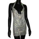 2022 NEUE reizvolle tiefe V-Ausschnitt-Kristallkleid-Frauen-Luxusrhinestone-Halter-Tanzparty Diamante Backless Split-Minikleider