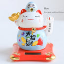 4.2 inch Solar Powered Ceramic Lucky Cat Daruma Figurine Shaking Arm Beckoning Fortune Cat Home Car Decor Wealth Maneki Neko
