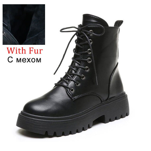 Woman Ankle Boots Flat Heel Shoes Women Lace Up Winter Autumn Shoes Daily Short Boots Woman Footwear Size 35-40 AC166