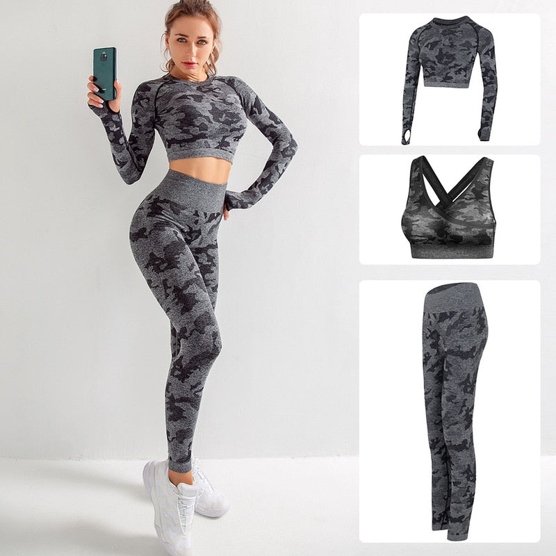 Conjunto de ropa de gimnasio para mujer, conjunto de Yoga de 2 piezas, sujetador deportivo y mallas para correr, mallas deportivas de entrenamiento sin costuras, traje deportivo para mujer