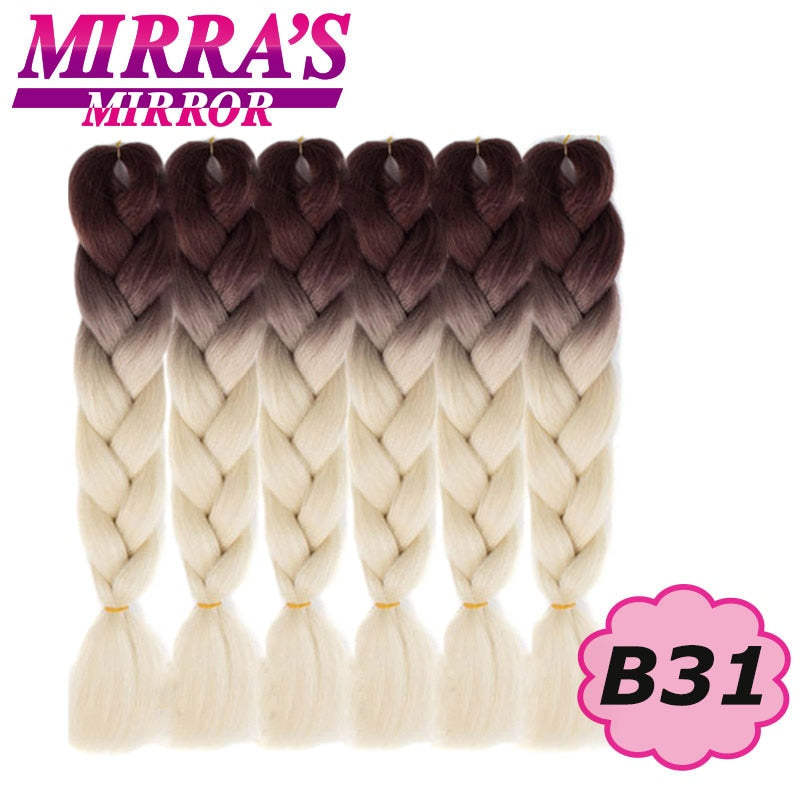 24 Zoll Jumbo Braids Synthetisches Haar für Box Braid Ombre Braiding Hair Extensions Three Tone Schwarz Braun Blau Pink Mirra's Mirror