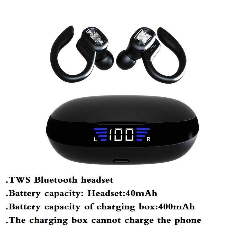 TWS Bluetooth-Kopfhörer mit Mikrofonen, Sport-Ohrbügel, LED-Anzeige, kabellose Kopfhörer, HiFi-Stereo-Ohrhörer, wasserdichte Headsets