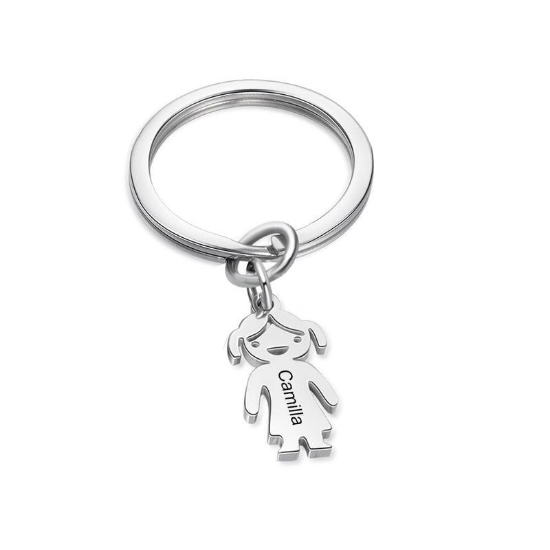 JewelOra Personalized Name Stainless Steel Children Charm Keychain Customized Engrave Boy/Girl Charms for Women Ladies