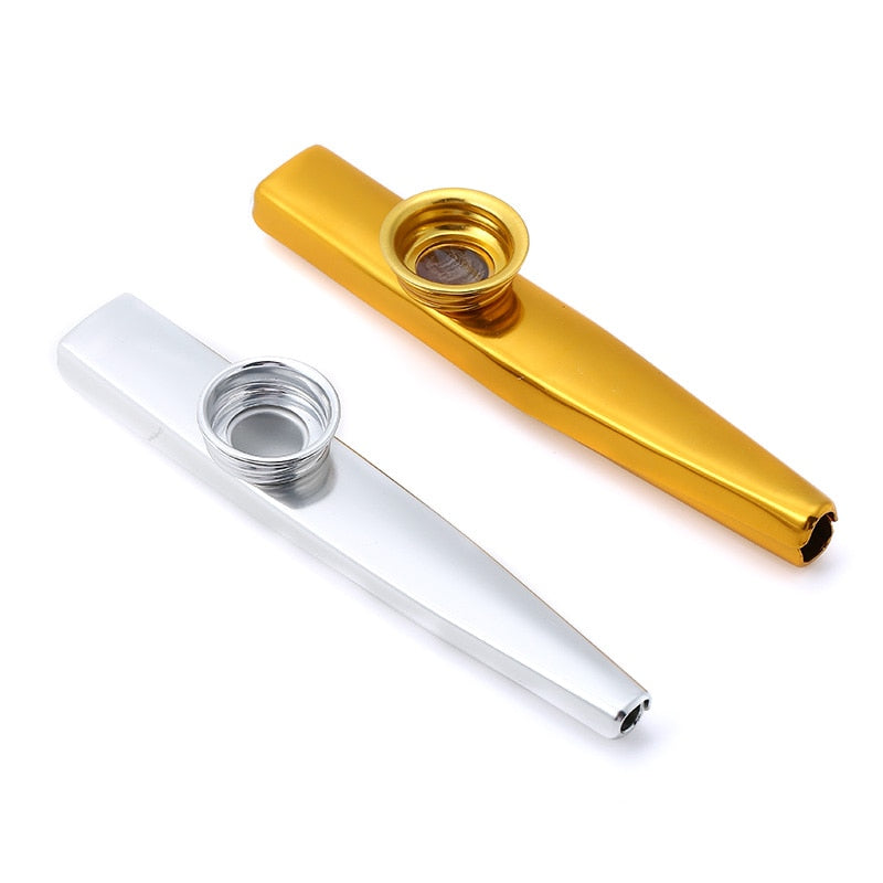 Armónica de flauta de boca Kazoo de Metal dorado y plateado con 6 diafragmas de flauta Kazoo para principiantes, instrumento Musical de fiesta para niños y adultos, 1 ud.
