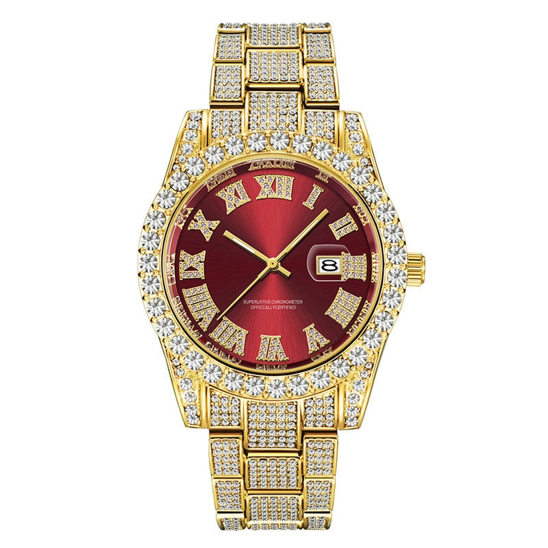 Hip Hop Full Iced Out Mens Relojes Fecha de lujo Relojes de pulsera de cuarzo con Micropaved Cubic Zircon Reloj para mujeres Hombres Joyería