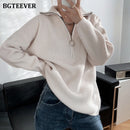 BGTEEVER Autumn Winter Zipper Turtleneck Sweaters Women Casual Thick Long Pullover Jumpers Female Loose Knitting Tops 2021