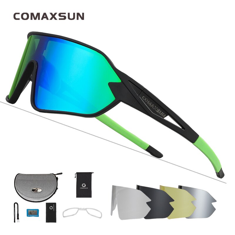 COMAXSUN Polarisierte Fahrradbrille 5 Linsen MTB Rennrad Sport Spiegel Sonnenbrille Reitbrille Anti-UV400 Fahrradbrille