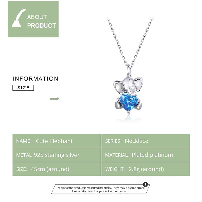 bamoer Ocean Blue Herz CZ Elefant Anhänger Halskette für Damen 925 Sterling Silber Luxus Tier Silber Schmuck Halsband BSN180