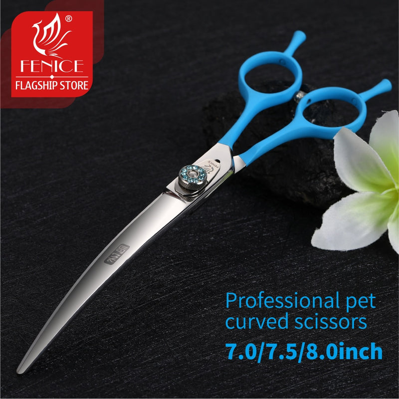 Fenice 7.0 7.5 8.0 Zoll professionelle schwarze Pflegeschere gebogene Schere für Teddy- / Spitzhunde Haustierpflegewerkzeuge JP 440C