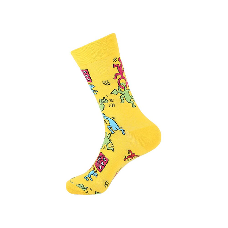 Nuevos calcetines coloridos para mujeres y hombres de alta calidad Harajuku algodón flor paloma rompecabezas onda raya pez monopatín calcetín de vestir largo
