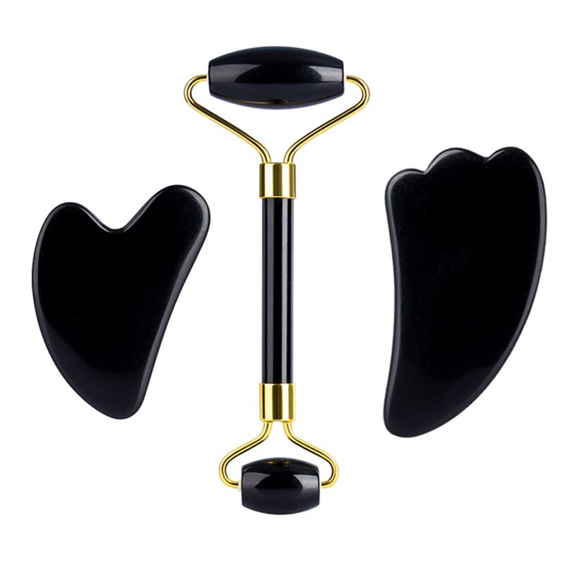 Natural Obsidian Face Massage Roller Gouache Scraper Guasha Massage Tool Gouache Stone Facial Jade Roller Massager Face Scraper