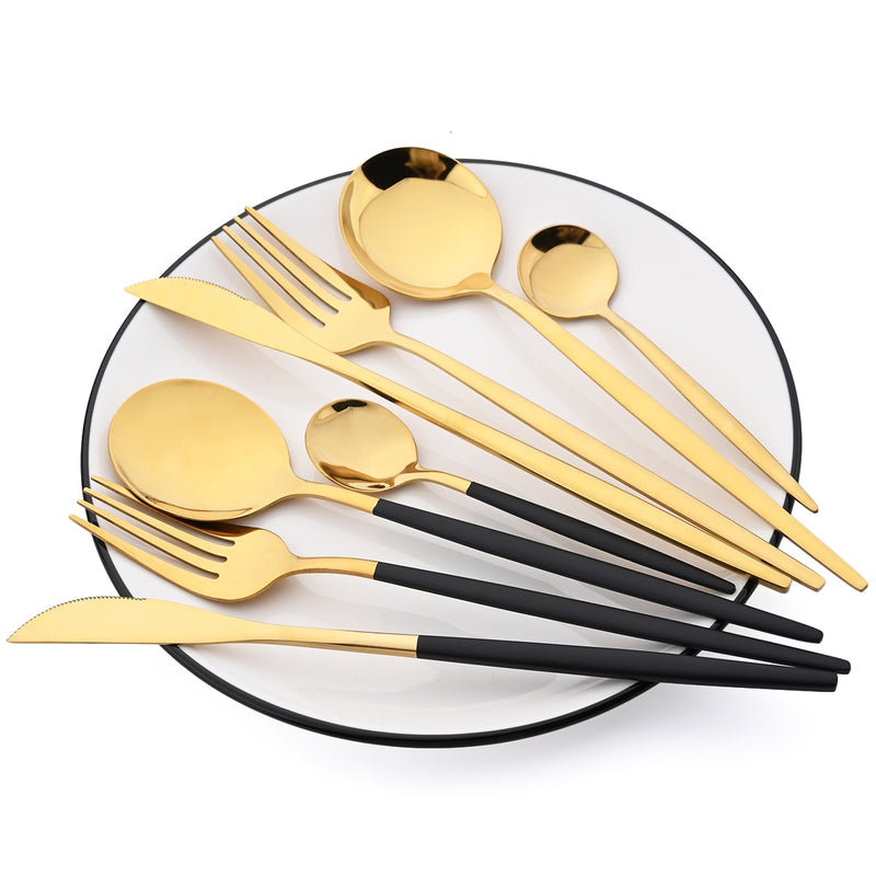 24 Teile / satz Edelstahl Geschirr Set Mix Gold Besteck Set Abendessen Messer Gabel Kaffeelöffel Geschirr Küche Besteck Sets