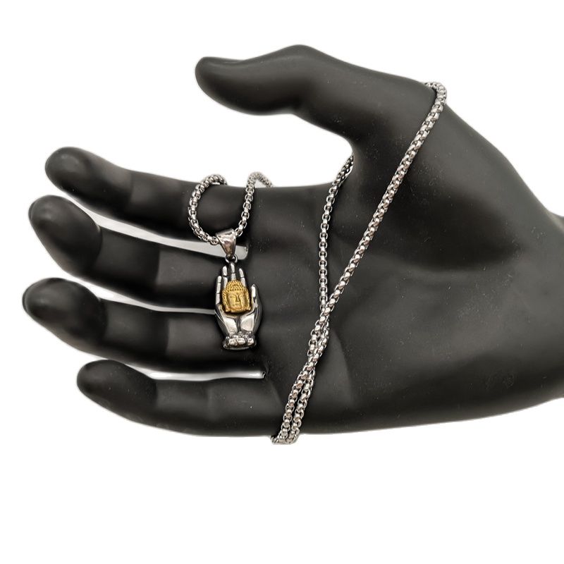 2021 New 2 tone 316L Stainless steel Buddhsim Buddha hand pendant necklace mens religion Buddha Buddhism necklace religious