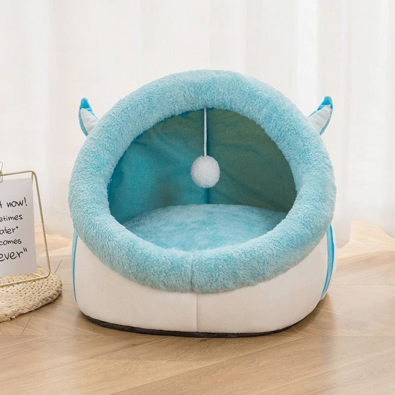 Cute Winter Cat Cave Bed Warm Pet Basket Kitten Kennel Cat House Tent Soft Small Dog Mat Cushion Washable Pillow Beds For Cats