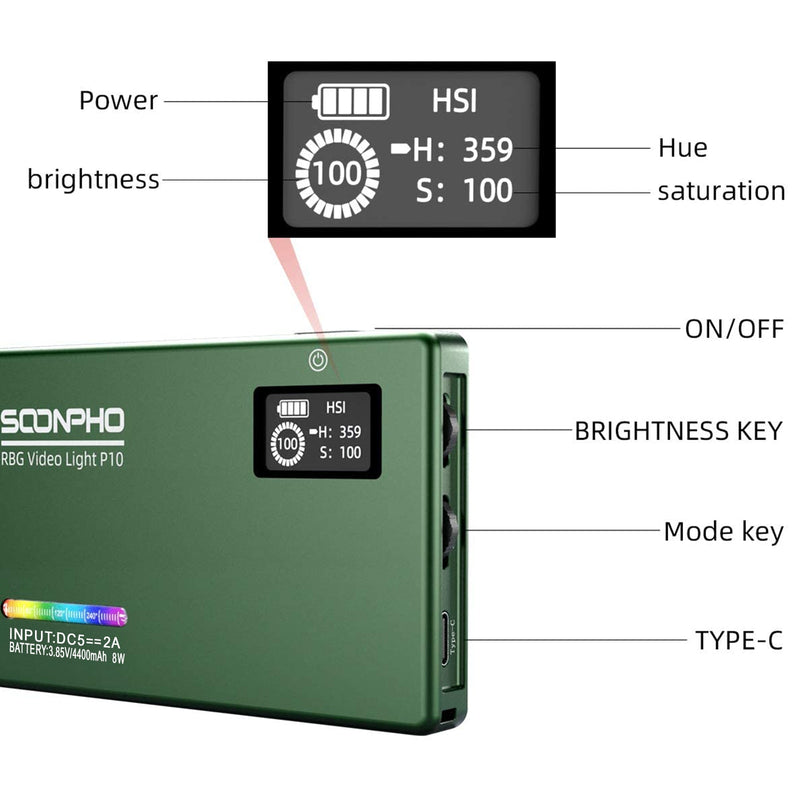 Soonpho RGB Luz de cámara LED Salida a todo color Kit de luz de video Regulable 2500K-8500K Panel de luz bicolor CRI 95+