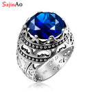 Szjinao Pure 925 Sterling Silver 13*13mm Round Big Sapphire Rings For Men Gemstone Male Punk Vintage Jewellery Dropship Supplier
