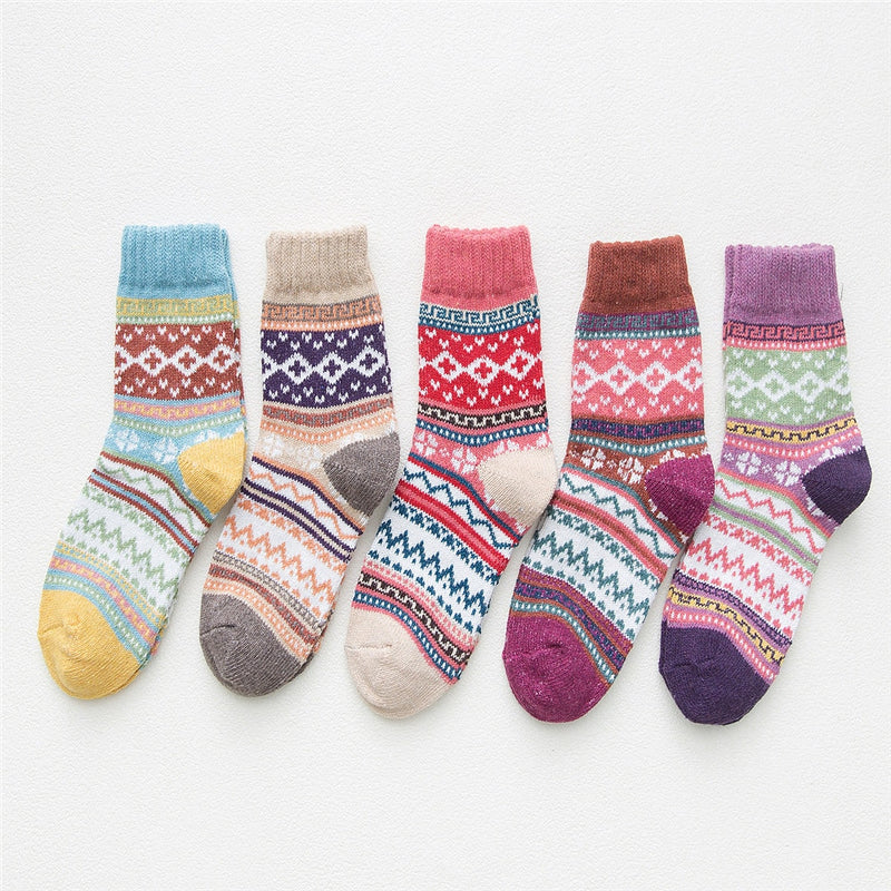 HSS Brand 5 Pairs High Quality Women Winter Socks Vintage Patchwork Rabbit Wool Sock Thicken Warm Thermal Cotton Socks